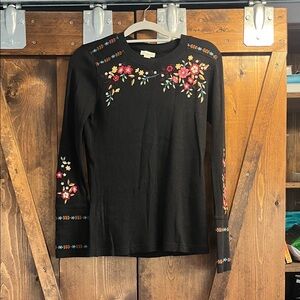 Sundance Black Top with Colorful Floral Embroidery